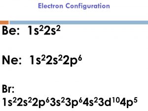 Be: 1s22s2. Ne: 1s22s22p6. Br: 1s22s22p63s23p64s23d104p5. – Dynamic ...