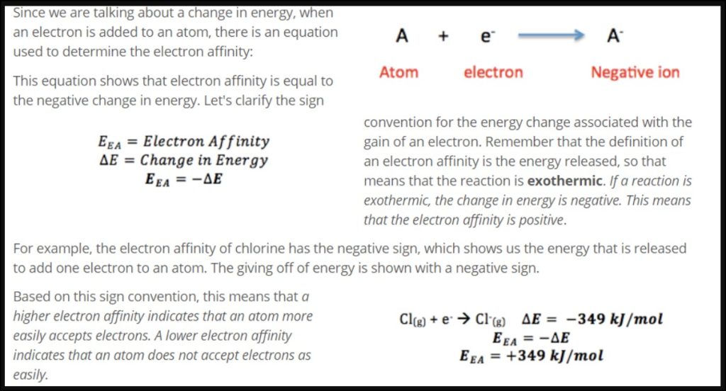 First Electron Affinity Equation