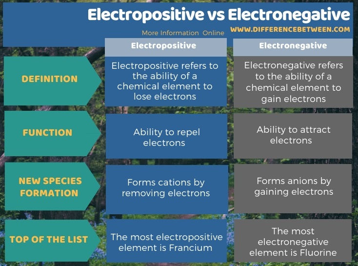 Difference Between Electronegative and Electropositive Elements
