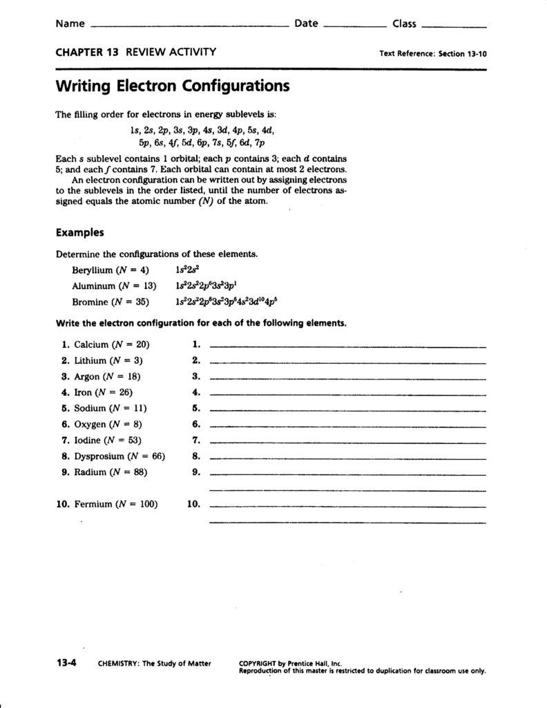 Electron Configuration Chart of All Elements Inside Electron Configuration Worksheet Answer Key