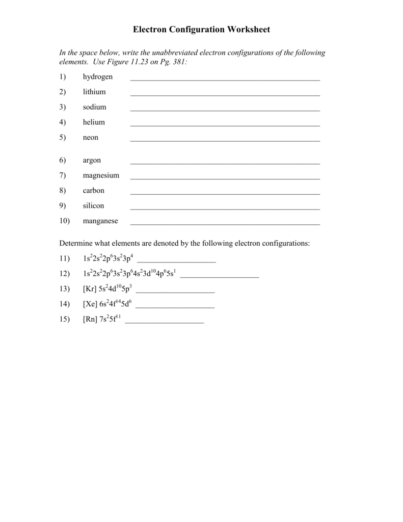 Electron Configuration Worksheet